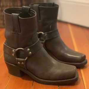 Frye grey/brown harness ankle boots